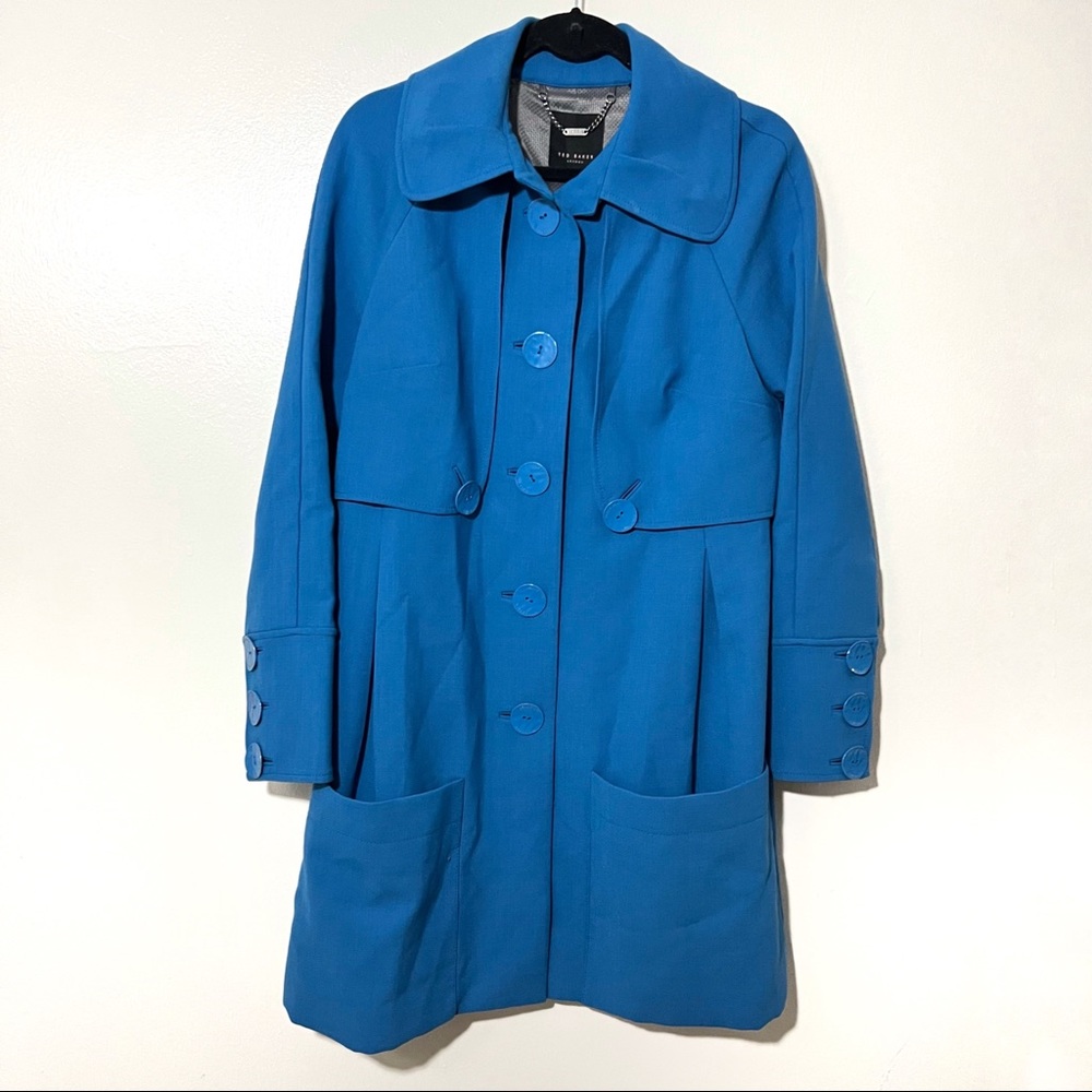 Ted Baker London Teal Blue Peacoat Long Button Down Jacket Coat Sz 3/ 8